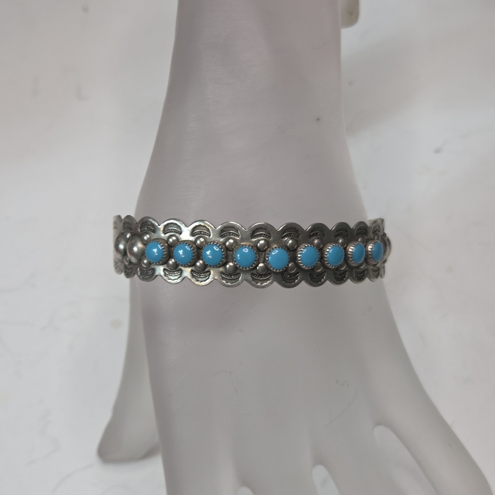 native american zuni sleeping beauty turquoise sterling silver cuff bracelet adj